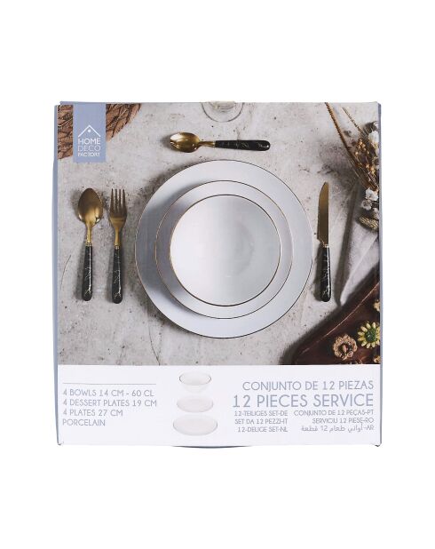 Service vaisselle porcelaine 12pièces erina blanc - 27 x 3.5 x 27 cm