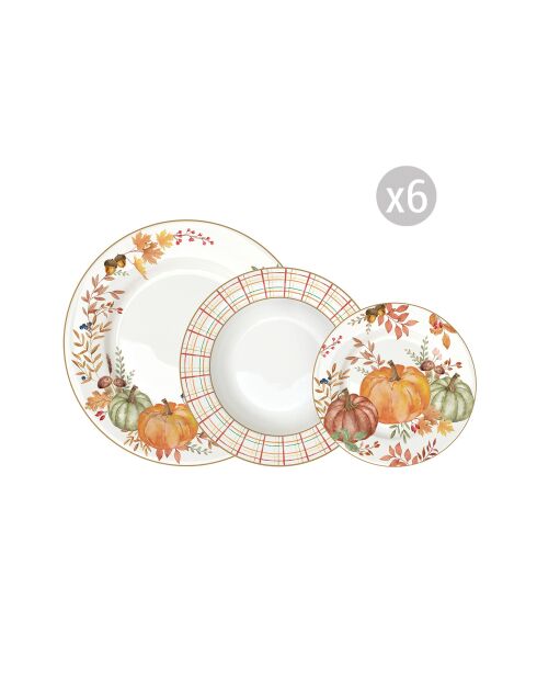 Juego de 18 platos multicolores de porcelana Harvest, 26,5 x 26,5 x 2 cm