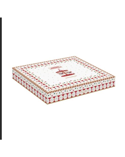 Christmas Wonderland meerkleurige aperitiefset met 3 schalen en porseleinen dienblad - 21 x 25 x 5,5 cm