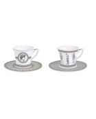 Set de 2 tazas y platillos de té de porcelana paladio blanca, 80 ml
