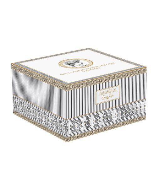 Set de 2 tazas y platillos de té de porcelana paladio blanca, 80 ml