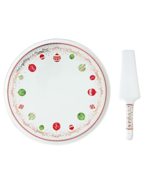 Juego de 2 platos multicolores de porcelana para tartas de Nochebuena, 32 x 32 x 0,04 cm