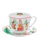Christmas Gang porseleinen ontbijtkop en schotel veelkleurig - 400ml