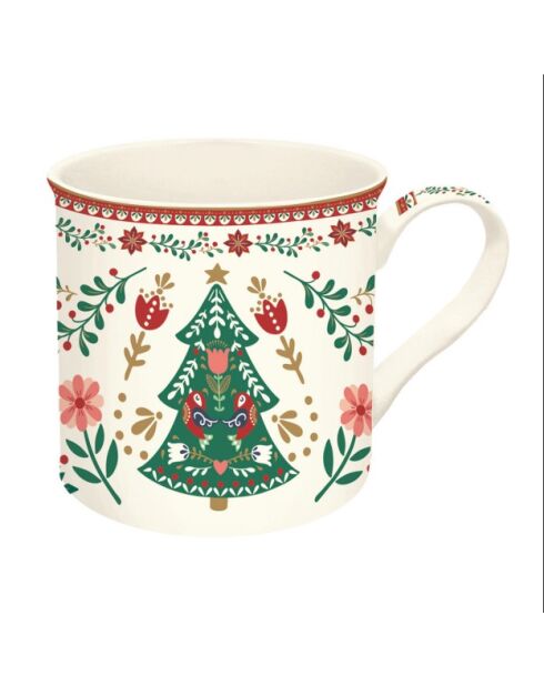 Tazza in porcellana multicolore Christmas Folk con piattino - 300ml