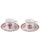 Lot de 2 tasses à café en porcelaine avec soucoupe Christmas Wonderland multicolores - 13 x 13 x 9 cm