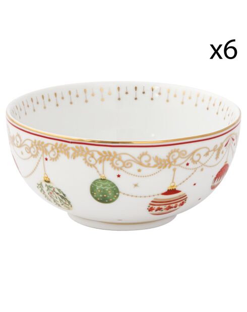Set de 6 cuencos de porcelana multicolor para Nochebuena, 12 x 12 x 5,5 cm