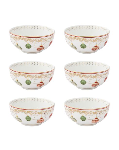 Set mit 6 bunten Porzellanschalen für Heiligabend, 12 x 12 x 5,5 cm