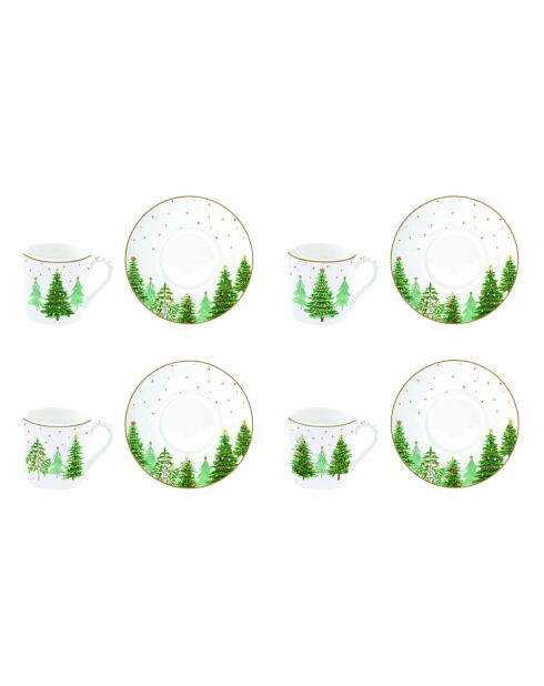 Set van 4 veelkleurige feestelijke porseleinen koffiekopjes en -schotels - 100 ml