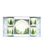 Set van 4 veelkleurige feestelijke porseleinen koffiekopjes en -schotels - 100 ml