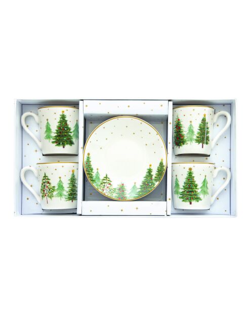 Set van 4 veelkleurige feestelijke porseleinen koffiekopjes en -schotels - 100 ml