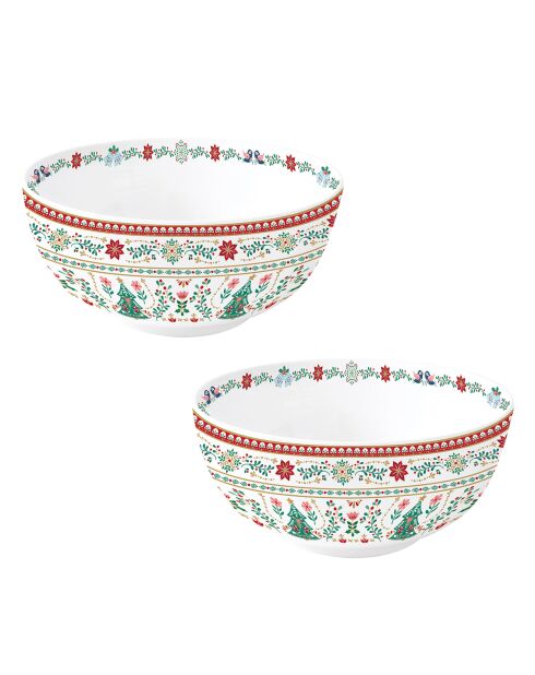 Juego de 2 cuencos de porcelana Christmas Folk multicolores, 23 x 23 x 11 cm