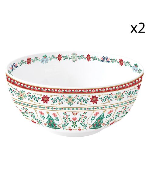 Juego de 2 cuencos de porcelana Christmas Folk multicolores, 23 x 23 x 11 cm