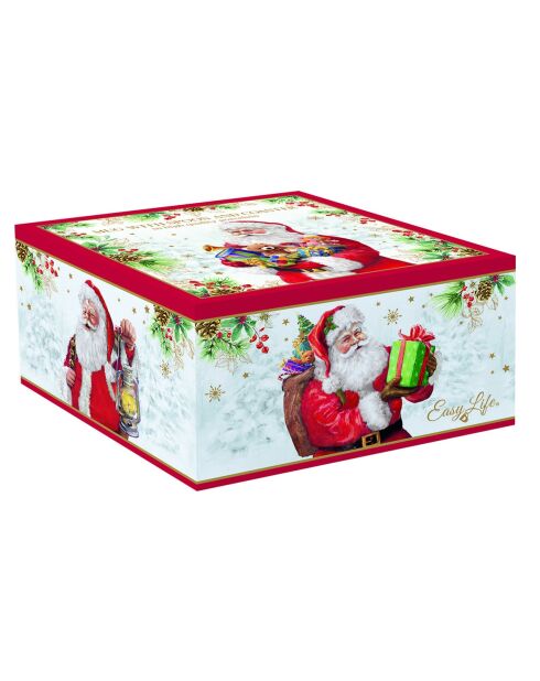 Santa Is Coming Mehrfarbige Porzellantasse mit Löffel und Korkuntersetzer, 350 ml