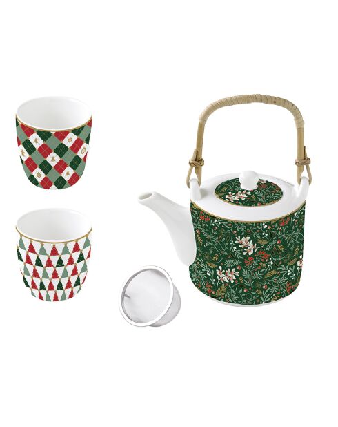 Tetera de porcelana con infusor metálico y 2 tazas Fancy Christmas multicolor, 23,5 x 15 x 12,5 cm