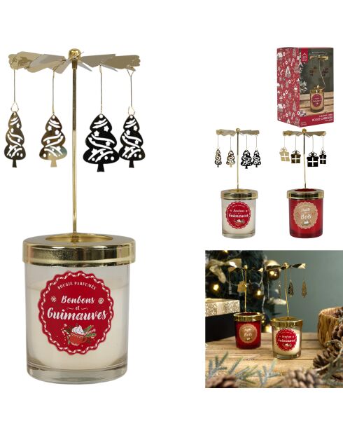 Set de 2 velas aromáticas con forma de carrusel navideño con jengibre multicolor, 6 x 7,5 x 6 cm