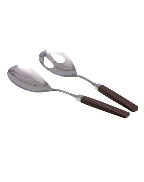 Lot de 2 services à salade en acier inoxydable Easy marron - 25 x 5 x 4 cm
