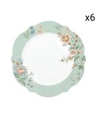 Lot de 6 assiettes plates en porcelaine Zen Garden Green multicolores - 26 x 26 x 1,5 cm