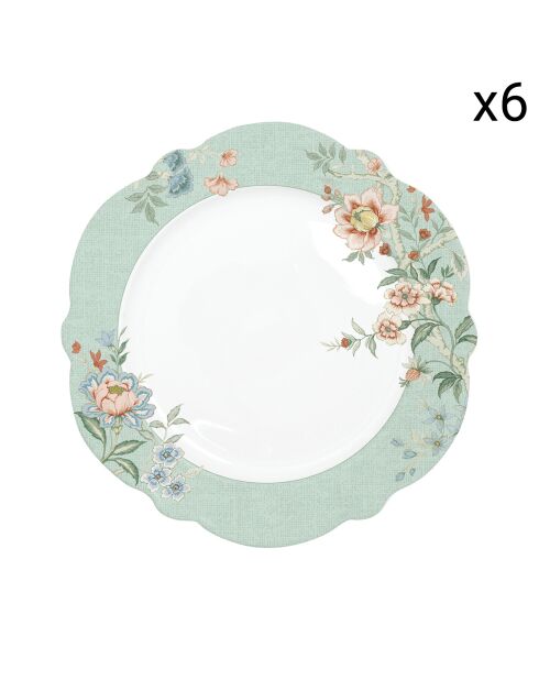 Lot de 6 assiettes plates en porcelaine Zen Garden Green multicolores - 26 x 26 x 1,5 cm