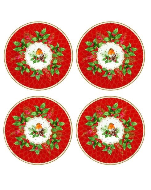 Juego de 4 platos de postre de porcelana con bayas de Navidad multicolores, 19 x 19 x 1,5 cm