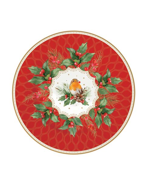 Juego de 4 platos de postre de porcelana con bayas de Navidad multicolores, 19 x 19 x 1,5 cm