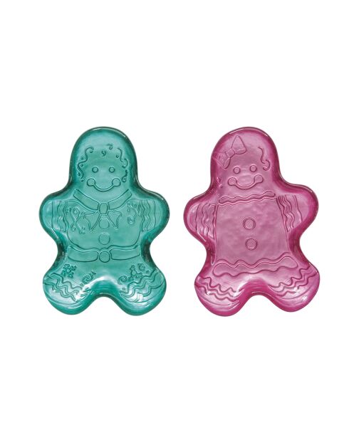 Set de 2 platos de postre de cristal azul/rosa de Sweet Christmas, 17 x 12,5 x 2,5 cm