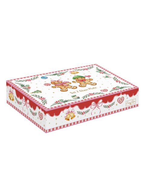 Set de 2 platos de postre de cristal azul/rosa de Sweet Christmas, 17 x 12,5 x 2,5 cm