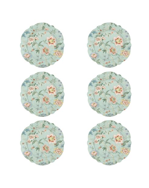 Juego de 6 platos de postre de porcelana verde Zen Garden, multicolor, 20 x 20 x 1,5 cm