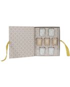 Set de 7 velas aromáticas en una caja dorada de aromas orientales, 6 x 6 x 6 cm