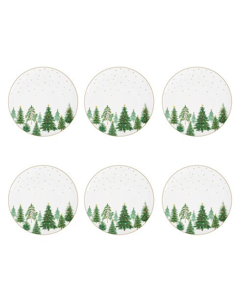Lot de 6 assiettes plates en porcelaine Festive Tree multicolores - 27 x 27 x 2 cm