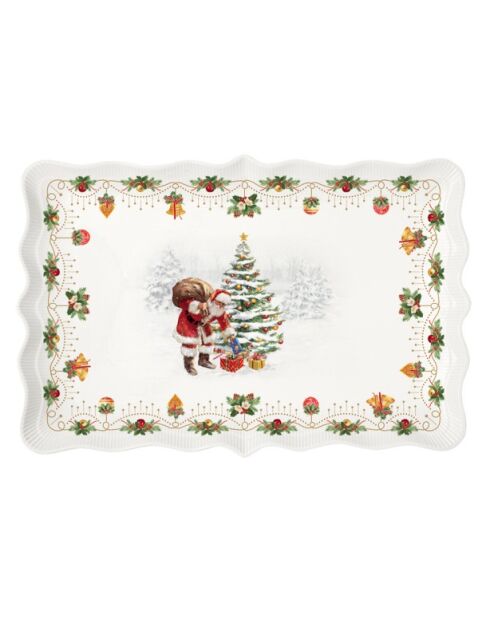 Plato navideño multicolor de porcelana nostálgica, 36 x 24,5 x 3 cm