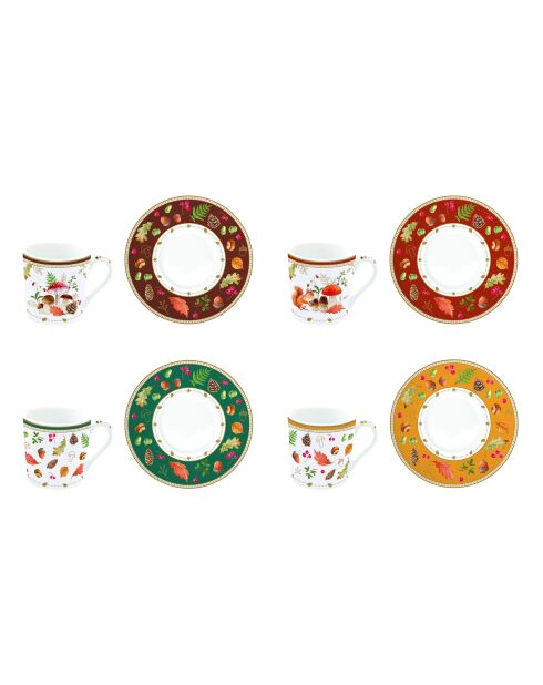 Juego de 4 tazas y platillos de porcelana multicolor Autumn Breeze, 6,5 x 6,5 x 6,5 cm