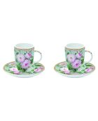 Set aus 2 mehrfarbigen Roses In Bloom Kaffeetassen aus Porzellan mit Untertassen — 11 x 11 x 10 cm