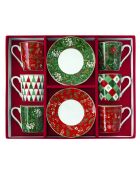Lot de 6 tasses à café en porcelaine avec soucoupe Fancy Christmas multicolores - 100 ml