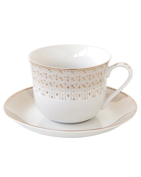 Taza y platillo festivos de porcelana multicolor para desayuno, 370 ml