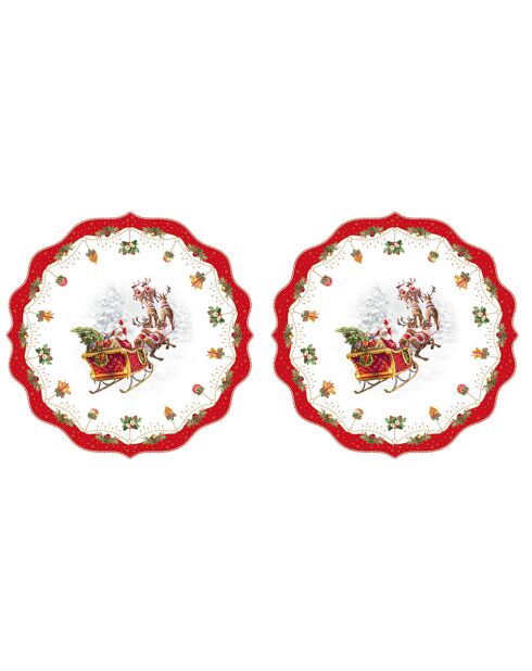 Set van 2 veelkleurige nostalgische kerstplacemats - 34,5 x 34,5 cm