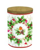 Christmas Berries Porzellanglas mit mehrfarbigem Bambusdeckel - 11 x 11 x 16 cm