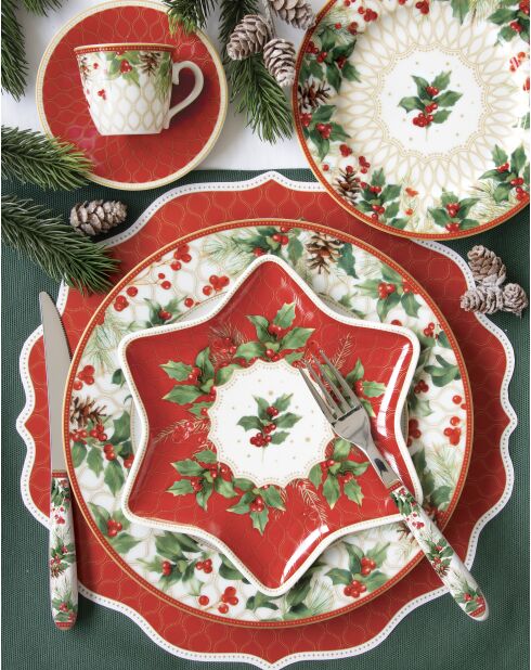 Christmas Berries Porzellanglas mit mehrfarbigem Bambusdeckel - 11 x 11 x 16 cm