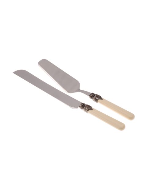 Klassisches Dessertservice aus elfenbeinfarbenem Edelstahl, 25 x 5 x 4 cm, 2er-Set