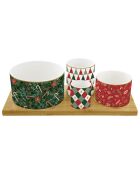Set de aperitivo multicolor Fancy Christmas con 4 cuencos redondos de porcelana, 29,5 x 13,5 x 9,5 cm