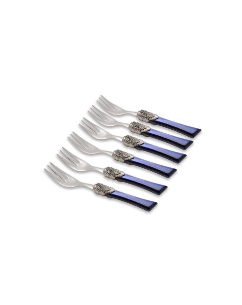 Set mit 6 blauen Syrah Dessertgabeln aus Edelstahl — 16,5 x 4,5 x 5 cm