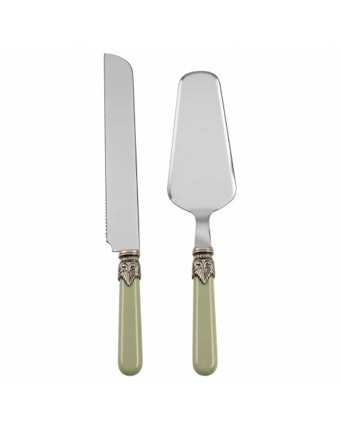 Set di 2 servizi da dessert classici in acciaio inossidabile verde salvia - 25 x 5 x 4 cm