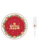 Set van 2 porseleinen taartsets met schep Fancy Gingerbread veelkleurig - 32 x 32 x 0,04 cm