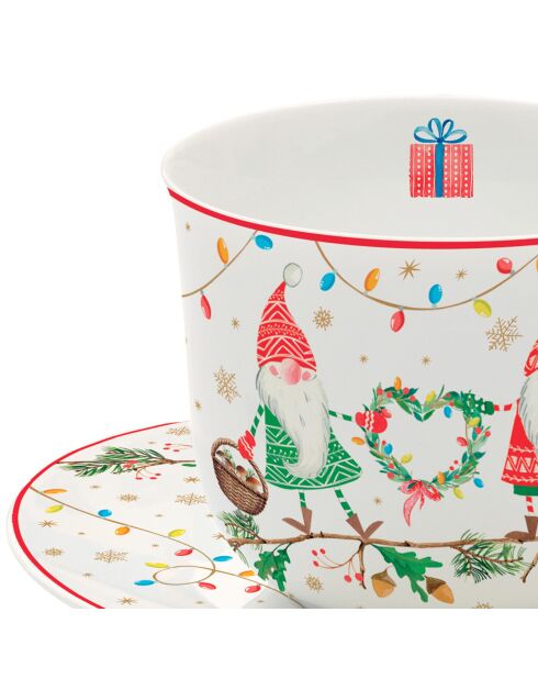 Ready For Christmas porseleinen ontbijtkop en schotel meerkleurig - 400ml
