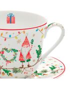 Ready For Christmas porseleinen ontbijtkop en schotel meerkleurig - 400ml