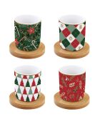 Juego de 4 tazas de café de porcelana Fancy Christmas multicolores con platillo, 110 ml