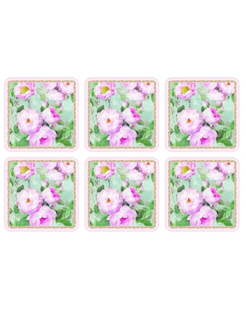 Set de 6 posavasos de corcho multicolores con forma de rosas en flor, 10,5 x 10,5 x 3 cm