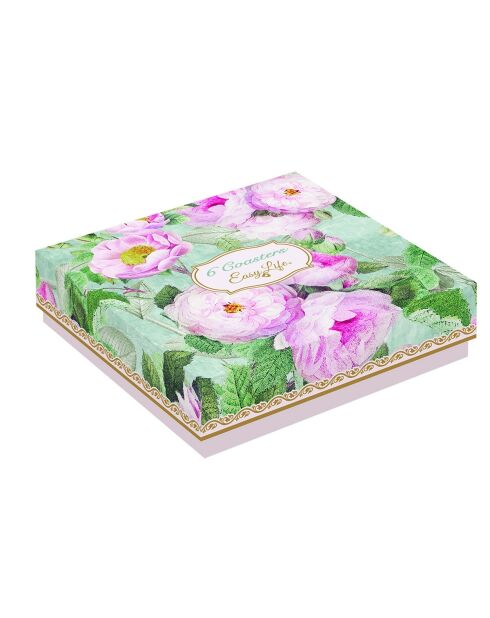 Set de 6 posavasos de corcho multicolores con forma de rosas en flor, 10,5 x 10,5 x 3 cm