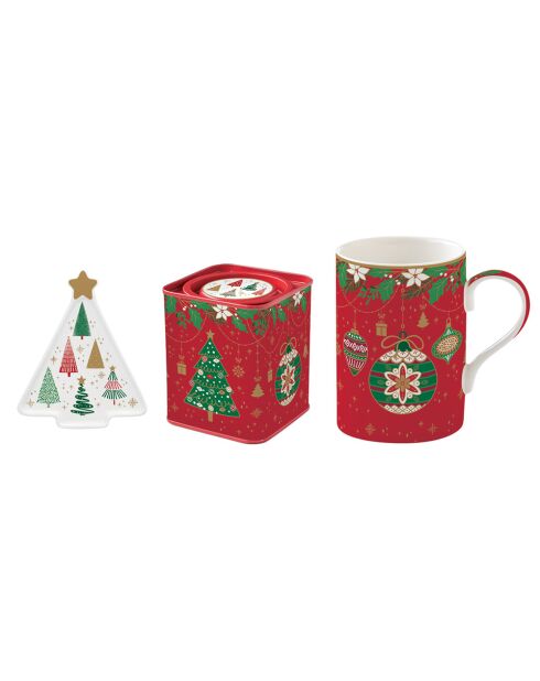Juego de 3 tazas de porcelana Jingle Bells multicolores, 350 ml