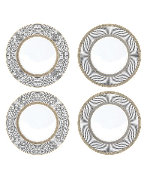 Juego de 4 platos de postre de porcelana Palladium blanca, 19 x 19 x 1,5 cm