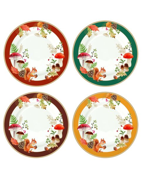 Juego de 4 platos de postre de porcelana multicolor Autumn Breeze, 19 x 19 x 1,5 cm